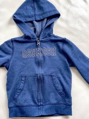 4/$20💥Oshkosh Logo Full Zip Hoodie Sweatshirt Jacket, Blue, Kangaroo Pockets